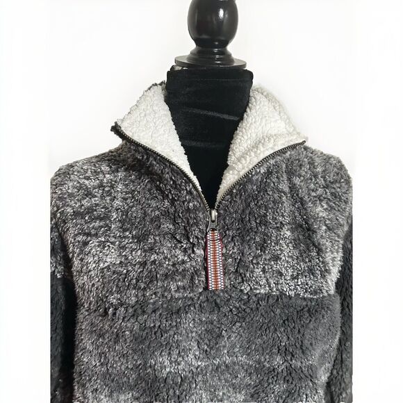 Royce Sherpa 1/4 Zip Pullover Soft Fleece Woman’s Size Large Grey Black - Picture 6 of 11